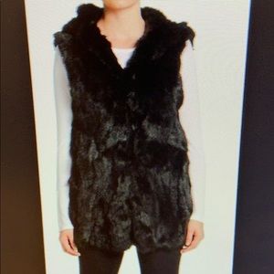Adrienne Laudau hooded fur vest